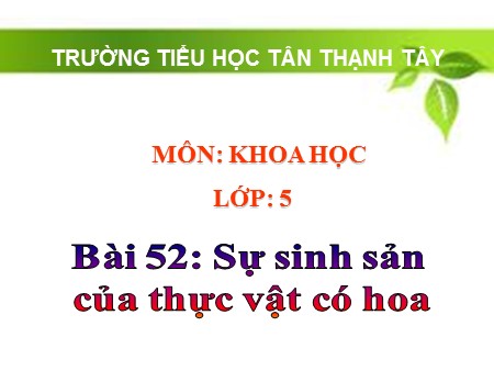 Bài giảng Khoa học Lớp 5 - Bài 52: Sự sinh sản của thực vật có hoa - Trường Tiểu học Tân Thạnh Tây