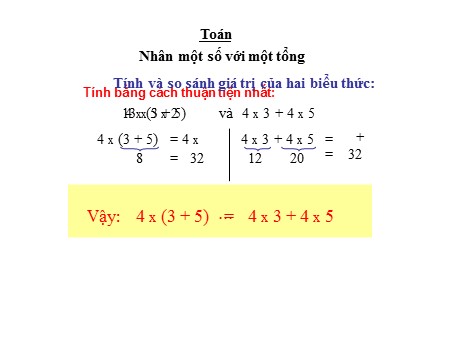 Bài giảng Toán Lớp 4 - Bài: Nhân một số với một tổng