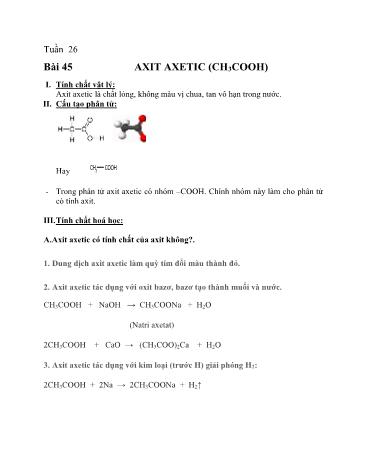 Bài giảng Hóa học Lớp 9 - Bài 45: Axit axetic