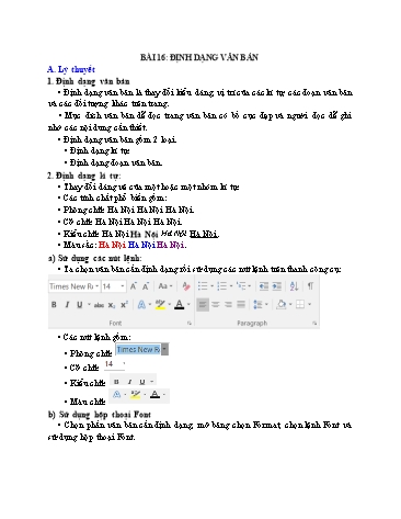 Bài giảng Tin học Lớp 6 - Bài 16: Định dạng văn bản