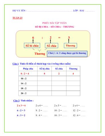 Bài tập Toán Lớp 2 - Tuần 23