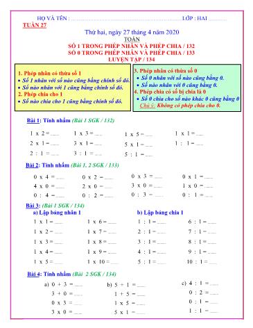 Bài tập Toán + Tiếng Việt Lớp 2 - Tuần 27 - Năm học 2019-2020