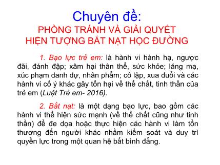 Chuyên đề: Phòng tránh và giải quyết hiện tượng bắt nạt học đường