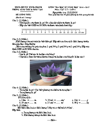 Đề kiểm tra học kì I môn Vật lý Lớp 6 - Năm học 2016-2017 - Phòng Giáo dục và Đào tạo huyện Bình Chánh (Có đáp án)