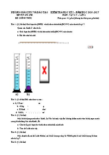 Đề kiểm tra học kì I môn Vật lý Lớp 6 - Năm học 2016-2017 - Phòng Giáo dục và Đào tạo huyện Củ Chi (Có đáp án)