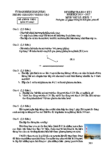 Đề kiểm tra học kì I môn Vật lý Lớp 7 - Năm học 2016-2017 - Phòng Giáo dục và Đào tạo Quận 1 (Có đáp án)