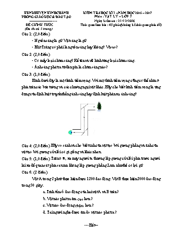 Đề kiểm tra học kì I môn Vật lý Lớp 7 - Năm học 2016-2017 - Phòng Giáo dục và Đào tạo huyện Bình Chánh (Có đáp án)