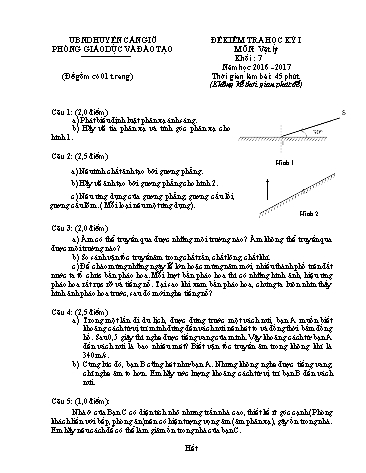 Đề kiểm tra học kì I môn Vật lý Lớp 7 - Năm học 2016-2017 - Phòng Giáo dục và Đào tạo huyện Cần Giờ (Có đáp án)