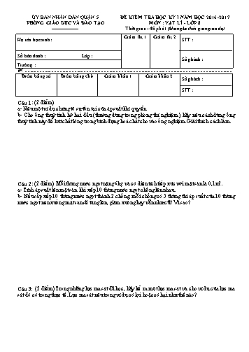 Đề kiểm tra học kì I môn Vật lý Lớp 8 - Năm học 2016-2017 - Phòng Giáo dục và Đào tạo Quận 5 (Có đáp án)