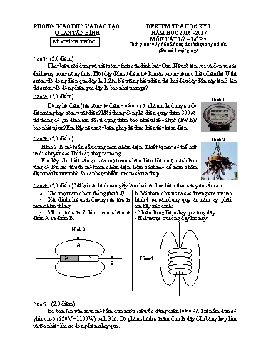 Đề kiểm tra học kì I môn Vật lý Lớp 9 - Năm học 2016-2017 - Phòng Giáo dục và Đào tạo Quận Tân Bình (Có đáp án)