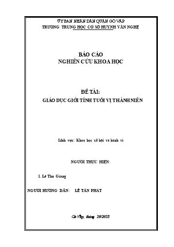 Đề tài Giáo dục giới tính tuổi vị thành niên