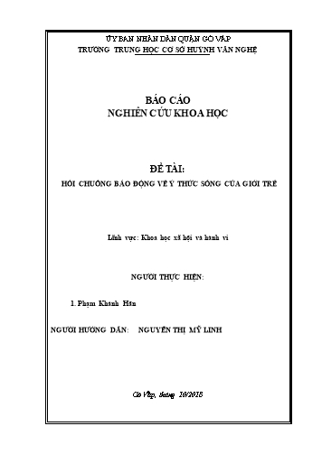 Đề tài Hồi chuông báo động về ý thức sống của giới trẻ