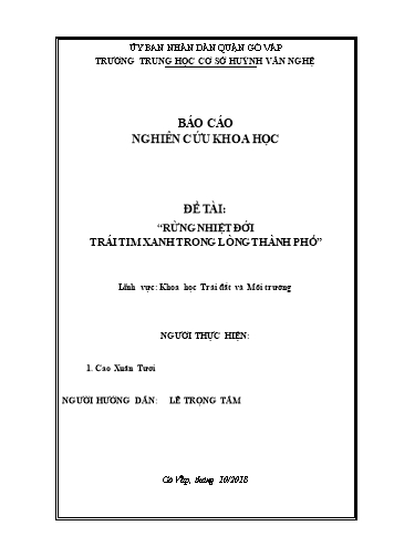 Đề tài “Rừng nhiệt đới trái tim xanh trong lòng Thành phố