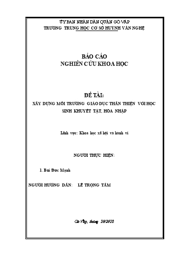 Đề tài Xây dựng môi trường giáo dục thân thiện với học sinh khuyết tật, hòa nhập