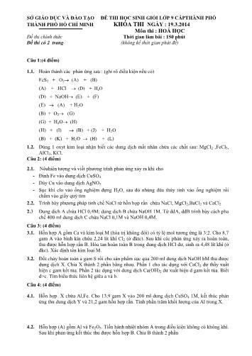 Đề thi học sinh giỏi lớp 9 cấp Thành phố môn Hóa học - Năm học 2013-2014 - Sở Giáo dục và Đào tạo Thành phố Hồ Chí Minh (Có đáp án)