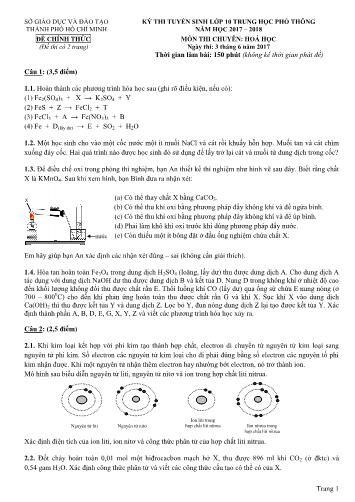 Đề thi tuyển sinh Lớp 10 trung học phổ thông môn Hóa học  - Năm học 2017-2018 - Sở Giáo dục và Đào tạo Thành phố Hồ Chí Minh (Có đáp án)