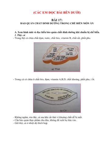 Giáo án Công nghệ Lớp 6 - Bài 17: Bảo quản chất dinh dưỡng trong chế biến món ăn