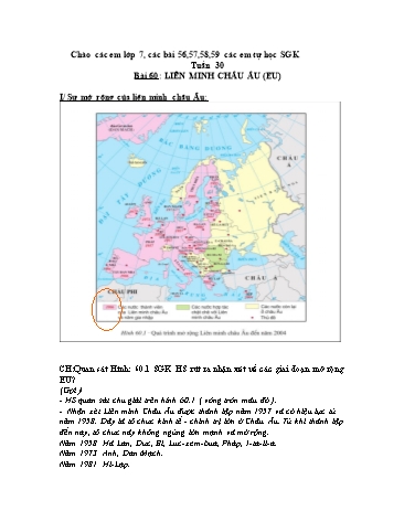 Giáo án Địa lí Lớp 7 - Bài 60: Liên minh Châu Âu (EU)