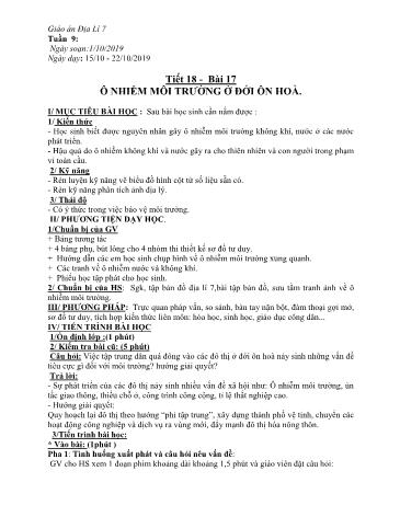 Giáo án Địa lí Lớp 7 - Tiết 18, Bài 17: Ô nhiễm môi trường ở đới ôn hòa - Năm học 2019-2020