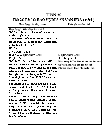 Giáo án Giáo dục công dân Lớp 7 - Tiết 25, Bài 15: Bảo vệ di sản văn hóa (Tiết 1)