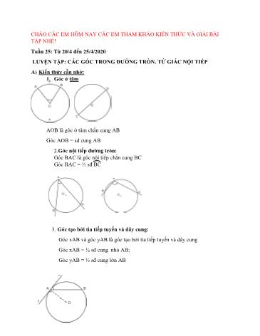 Giáo án Hình học Lớp 9 - Tuần 25