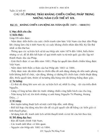 Giáo án Lịch sử Lớp 8 - Tiết 41: Phong trào kháng chiến chống Pháp trong những năm cuối Thế kỷ XIX