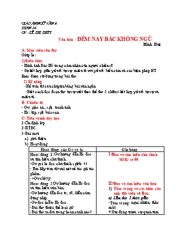 Giáo án Ngữ văn Lớp 6 - Văn bản: Đêm nay Bác không ngủ - Lê Thị Thủy