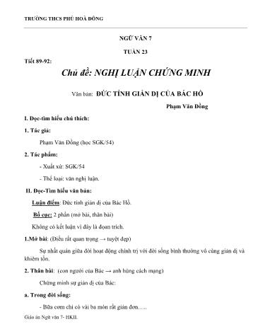 Giáo án Ngữ văn Lớp 7 - Chủ đề: Nghị luận chứng minh - Trường THCS Phú Hòa Đông