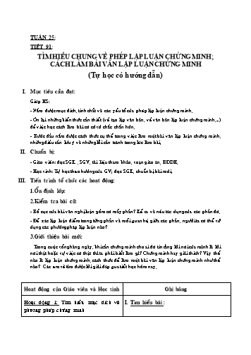 Giáo án Ngữ văn Lớp 7 - Tiết 91: Tìm hiểu chung về phép lập luận chứng minh, cách làm bài văn lập luận chứng minh