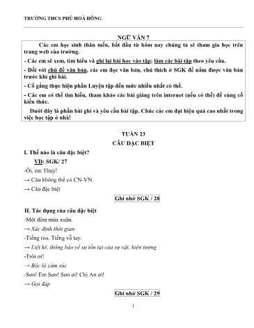 Giáo án Ngữ văn Lớp 7 - Tuần 23 - Trường THCS Phú Hòa Đông