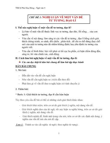 Giáo án Ngữ văn Lớp 9 - Chủ đề 1: Nghị luận về một vấn đề tư tưởng, đạo lí - Trường THCS Phú Hòa Đông