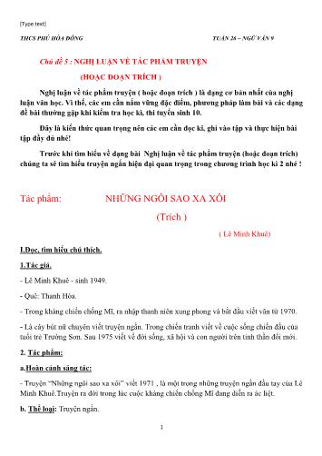 Giáo án Ngữ văn Lớp 9 - Chủ đề 5; Nghị luận về tác phẩm truyện (Hoặc đoạn trích) - Trường THCS Phú Hòa Đông