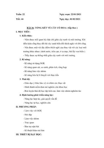 Giáo án Sinh học Lớp 6 - Tiết 44, Bài 36: Tổng kết về cây có hoa (Tiếp theo)