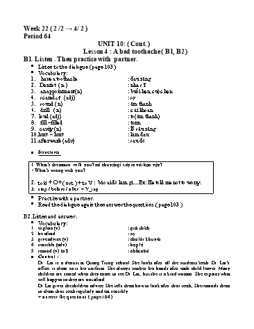 Giáo án Tiếng Anh Lớp 7 - Unit 10 - Lesson 4