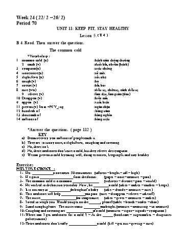 Giáo án Tiếng Anh Lớp 7 - Unit 11 - Lesson 5