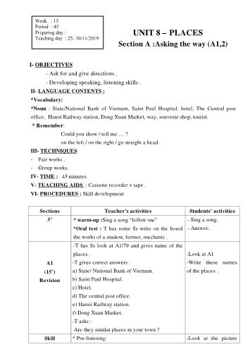 Giáo án Tiếng Anh Lớp 7 - Unit 8: Places - Năm học 2019-2020