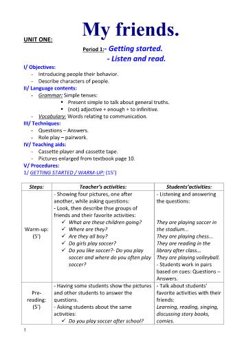 Giáo án Tiếng Anh Lớp 8 - Unit 1: My friends