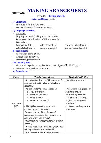 Giáo án Tiếng Anh Lớp 8 - Unit 2: Making arangements