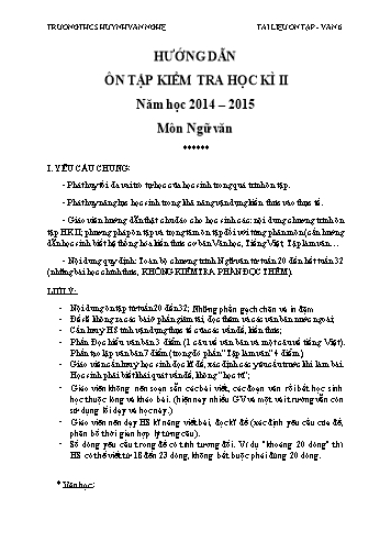 Hướng dẫn ôn tập kiểm tra học kì II môn Ngữ văn Lớp 6 - Năm học 2014-2015 - Trường THCS Huỳnh Văn Nghệ