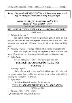 Nội dung ôn tập trọng tâm học kỳ II môn Ngữ văn Lớp 7 - Năm học 2019-2020 - Trường THCS Thị Trấn