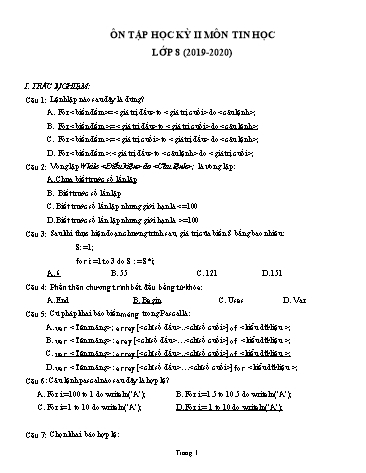 Ôn tập học kì II môn Tin học Lớp 8 - Năm học 2019-2020