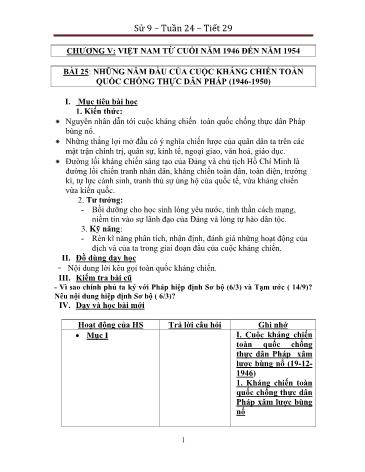 Ôn tập Lịch sử Lớp 9 - Tiết 29, Bài 25: Những năm đầu của cuộc kháng chiến toàn quốc chống thực dân Pháp (1946-1950)