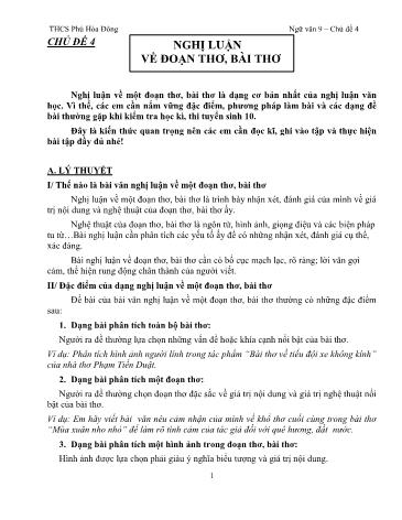 Ôn tập môn Ngữ văn Lớp 9 - Chủ đề 4: Nghị luận về đoạn thơ, bài thơ - THCS Phú Hòa Đông