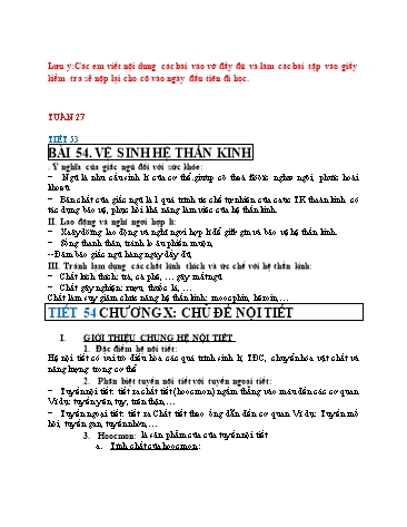 Ôn tập môn Sinh học Lớp 8 - Tuần 27