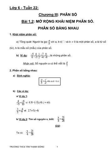 Ôn tập môn Số học Lớp 6 - Tuần 22 - Trường THCS Tân Thạnh Đông