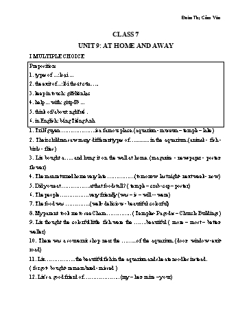 Ôn tập môn Tiếng Anh Lớp 7 - Unit 9: At home and away - Đoàn Thị Cẩm Vân