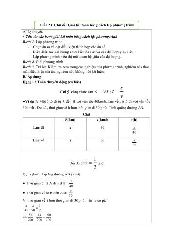 Ôn tập Toán Lớp 8 - Tuần 23: Chủ đề: Giải bài toán bằng cách lập phương trình