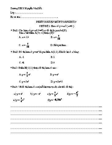 Phiếu bài tập môn Toán Lớp 9 - Chủ đề 1 - Trường THCS Nguyễn Văn Trỗi