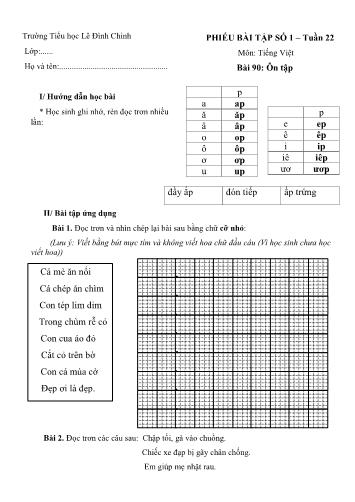 Phiếu bài tập môn Toán+Tiếng Việt Lớp 1 - Tuần 22 - Trường Tiểu học Lê Đình Chinh