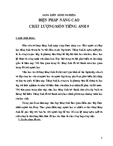 Sáng kiến kinh nghiệm Biện pháp nâng cao chất lượng môn Tiếng Anh 9